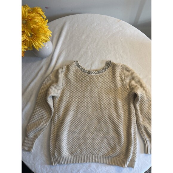 Mia Maddison Sweater - Beige Jeweled Neckline Open Back. Small/Petite - Picture 5 of 9